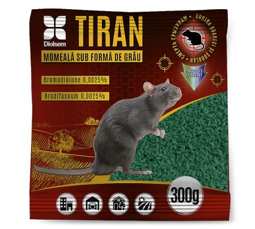 Приманка Tiran против мышей и крыс (пшеница зелёная) 300 г